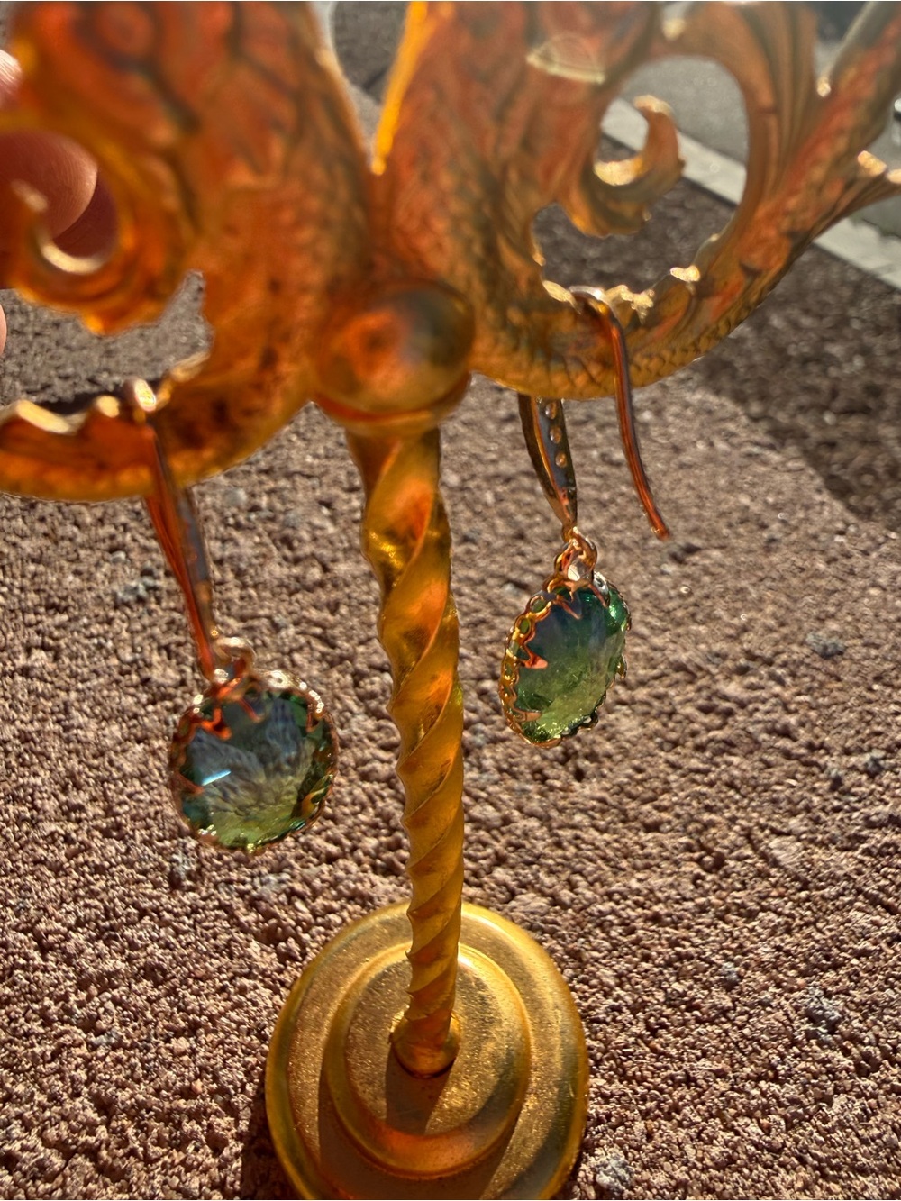 Green Faceted Drop Earrings – Gold‑Tone Hooks with Crystal Accents - Picture 3 of 3